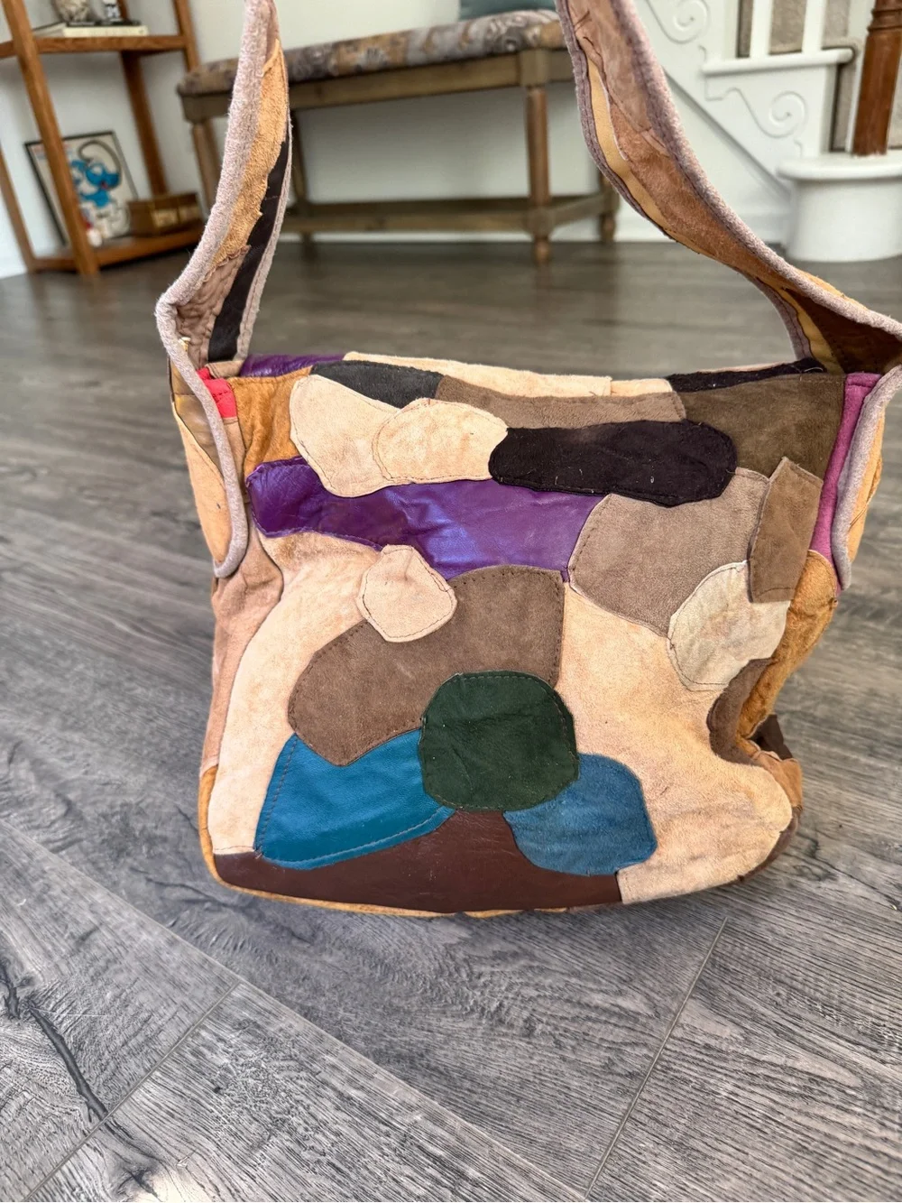 True Vintage Multi-Color Patchwork Suede Leather Shoulder Bag